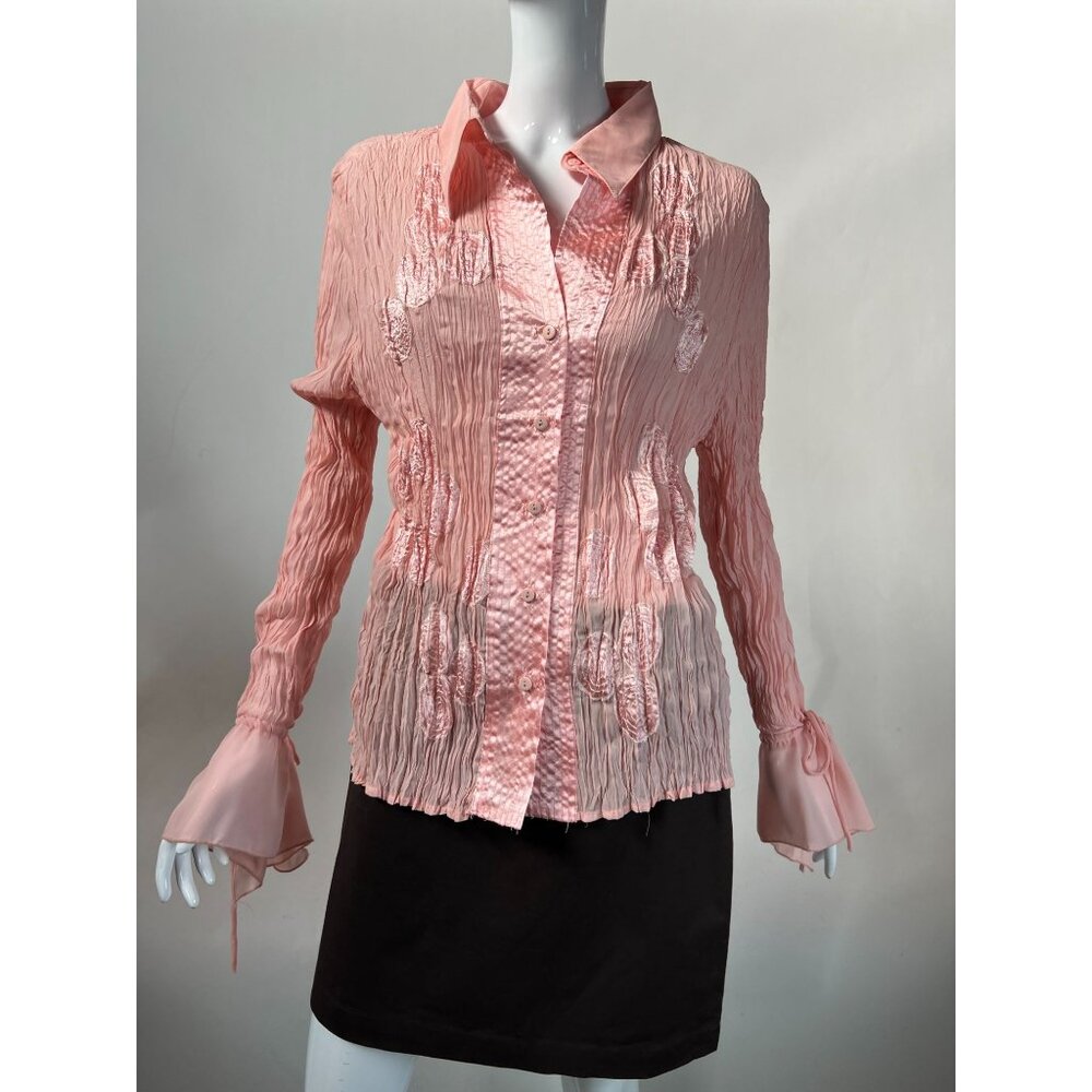 Seesel Womens Pink Crinkle Button-Up Blouse XL Polyester